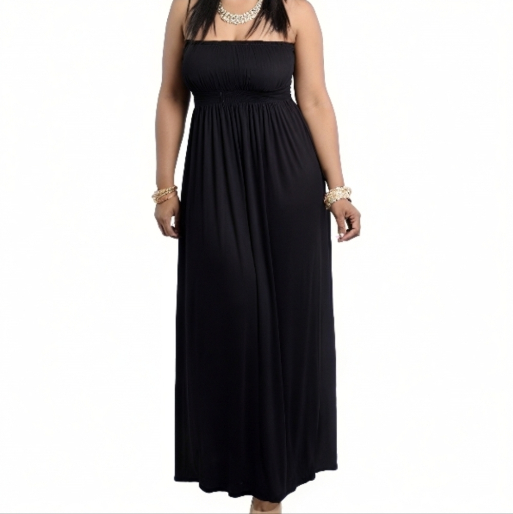 Smocked Chest Strapless Tube Long Maxi Beach Cover-up Dress 1XL